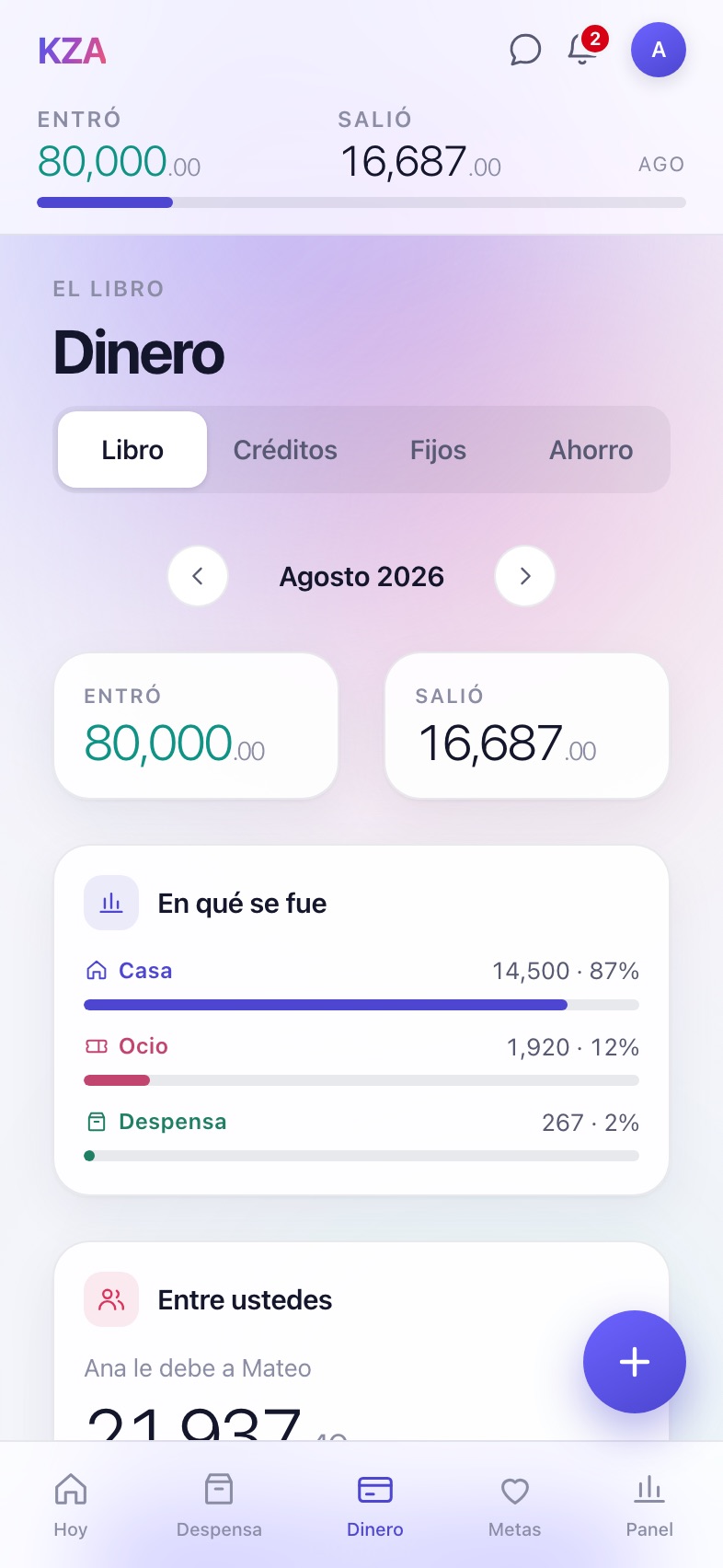 Pantalla Dinero de KZA